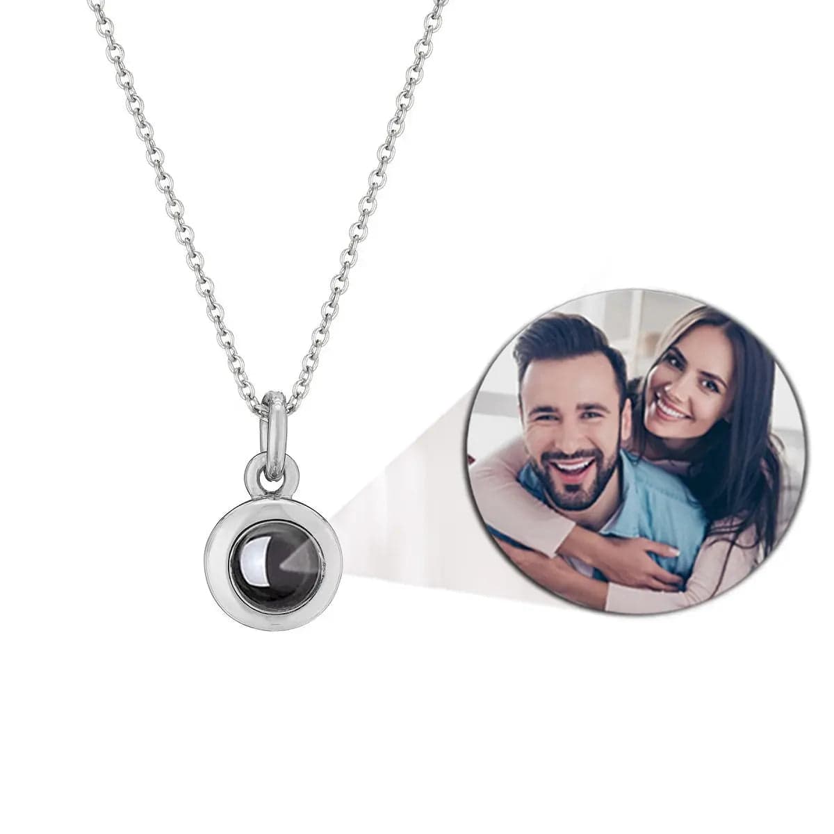 Collier personnalisé avec projection photo et pierres précieuses rondes en zircon | Porte-clés 