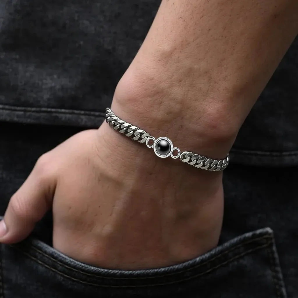 Benutzerdefiniertes dickes Kettenarmband mit Fotoprojektion 