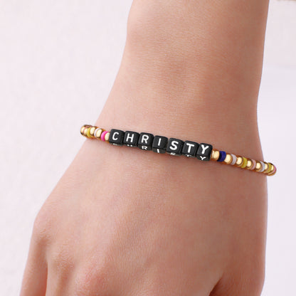 Bracelet d'amitié personnalisé en perles arc-en-ciel dorées et imperméables