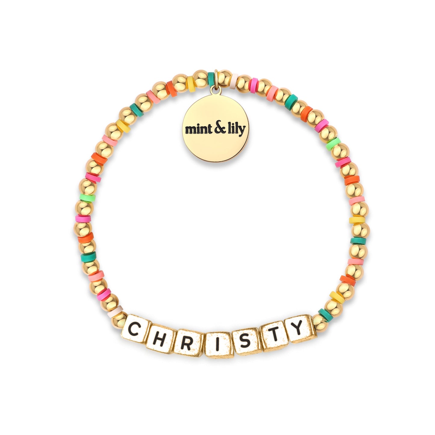 Bracelet d'amitié personnalisé en perles arc-en-ciel dorées et imperméables