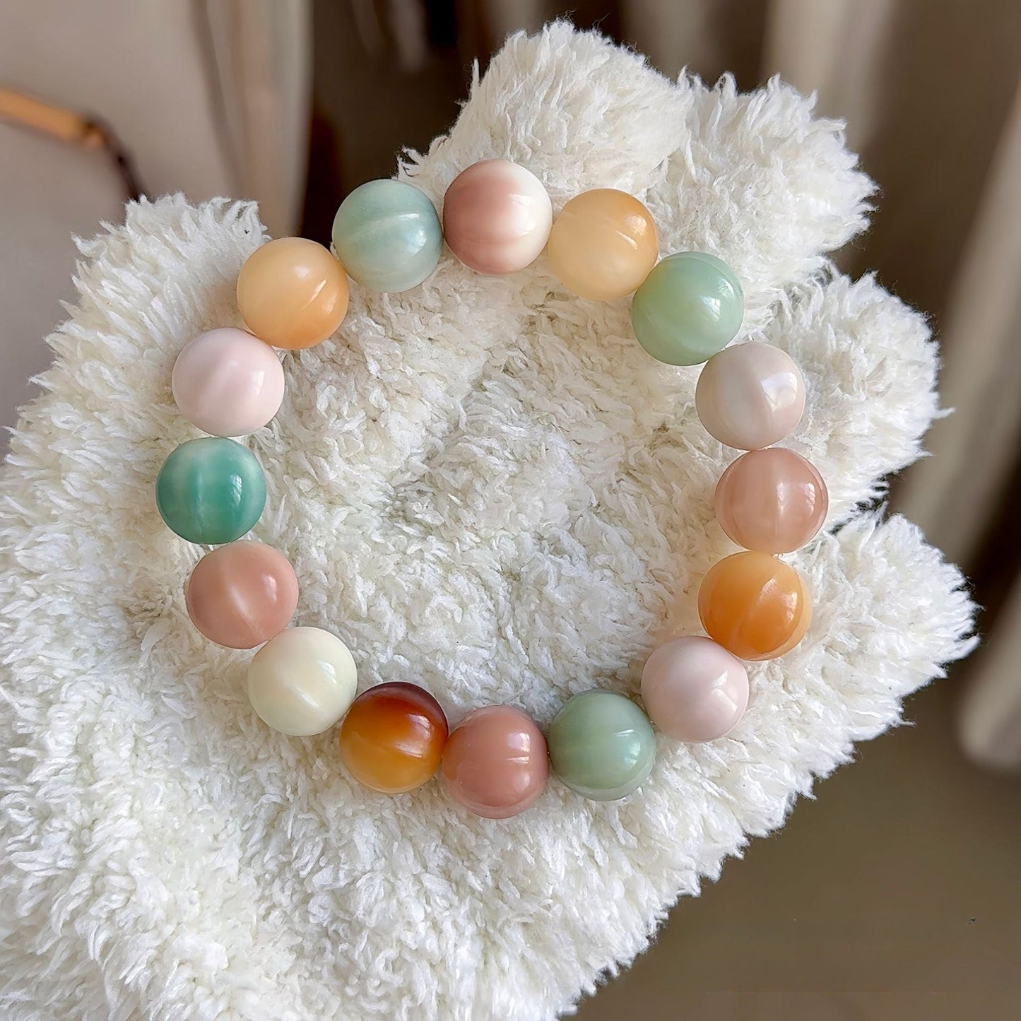 Exquisitely Carved Shark Fin Sea Salt Pink Bodhi Bracelet 14mm