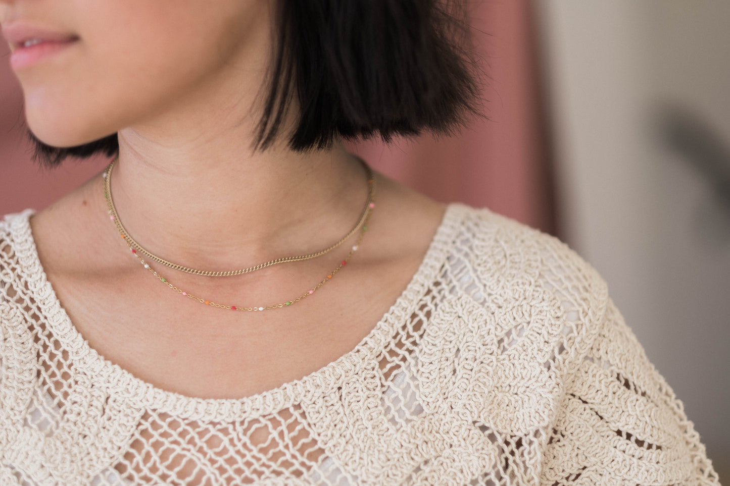 Enamel Cable Chain | Pink, Orange