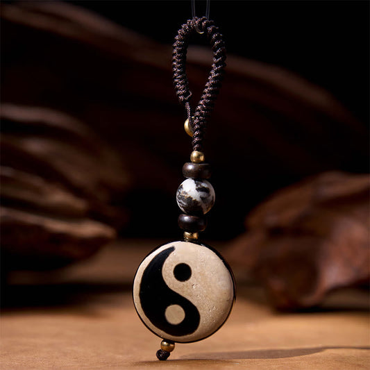 Buddha Stones Natürlicher Achat Yin Yang Dzi Bead Balance Schlüsselanhänger 