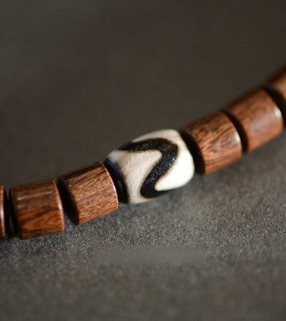 Ebony Tibetan Dzi Beads Double Layer Charm Bracelet