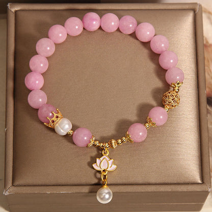 Bracelet d'harmonie en perles de jade rose et pierres de Bouddha 