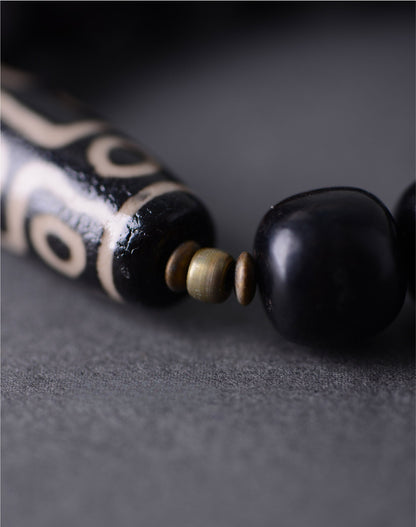 Ebony Tibetan Agate Dzi Beads Charm Bracelet