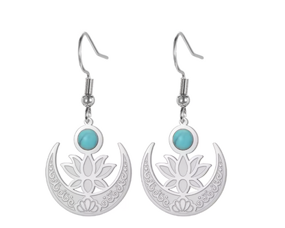 Lotus Moon Turquoise Dangle Earrings