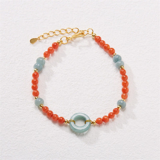 Buddha Stones 925 Sterling Silver Natural Red Agate Jade Peace Buckle Confidence Bracelet