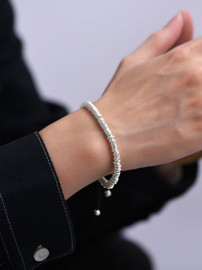 Silver Nugget Braided 925 Silver Bracelet