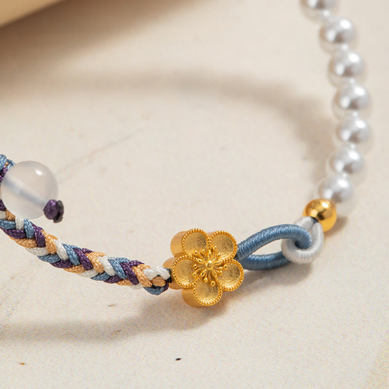 Bracelet de guérison en argent sterling 925 avec perles de fleur de pêcher et calcédoine 