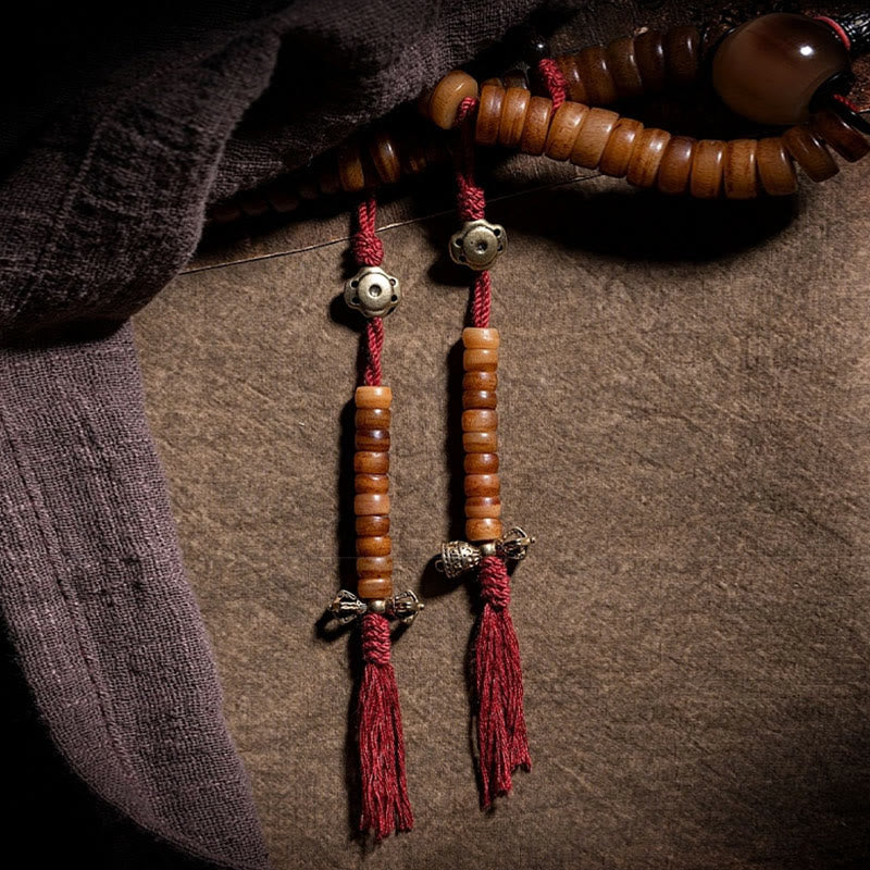 Buddha Stones Tibetische 108 Mala-Perlen Yak-Knochen Dzi-Perle Neun Paläste Acht Diagramme Charm-Stärke-Armband 