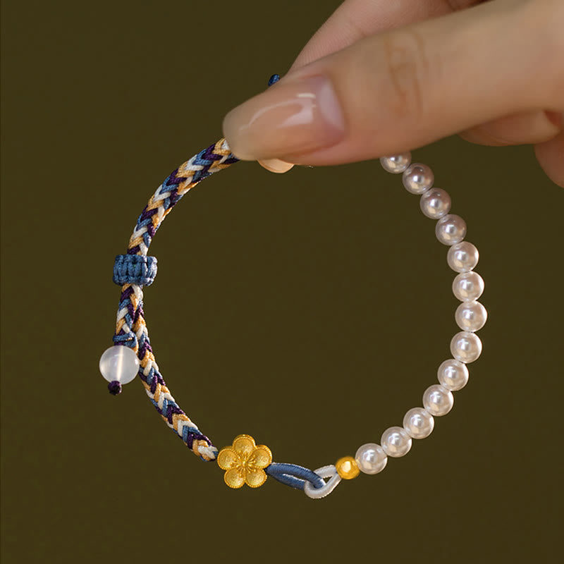 Bracelet de guérison en argent sterling 925 avec perles de fleur de pêcher et calcédoine 