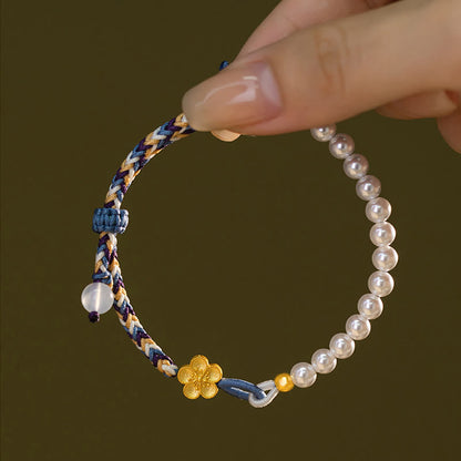 Bracelet de guérison en argent sterling 925 avec perles de fleur de pêcher et calcédoine 