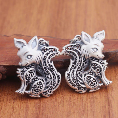 Collier de bénédiction double face en argent sterling 999 du Tibet, motif renard 
