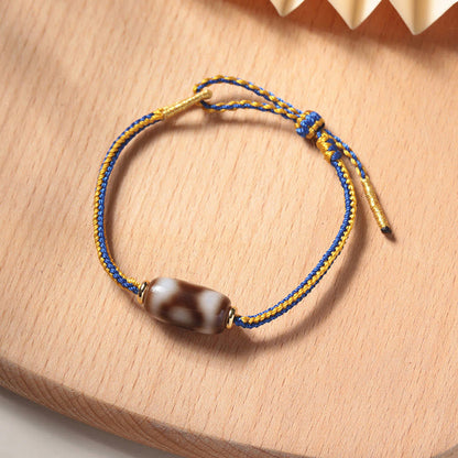 Buddha Stones Tibetan Three-eyed Dzi Bead Luck Happiness Bracelet