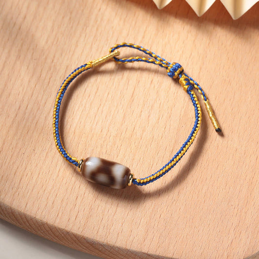 Buddha Stones Tibetan Three-eyed Dzi Bead Luck Happiness Bracelet