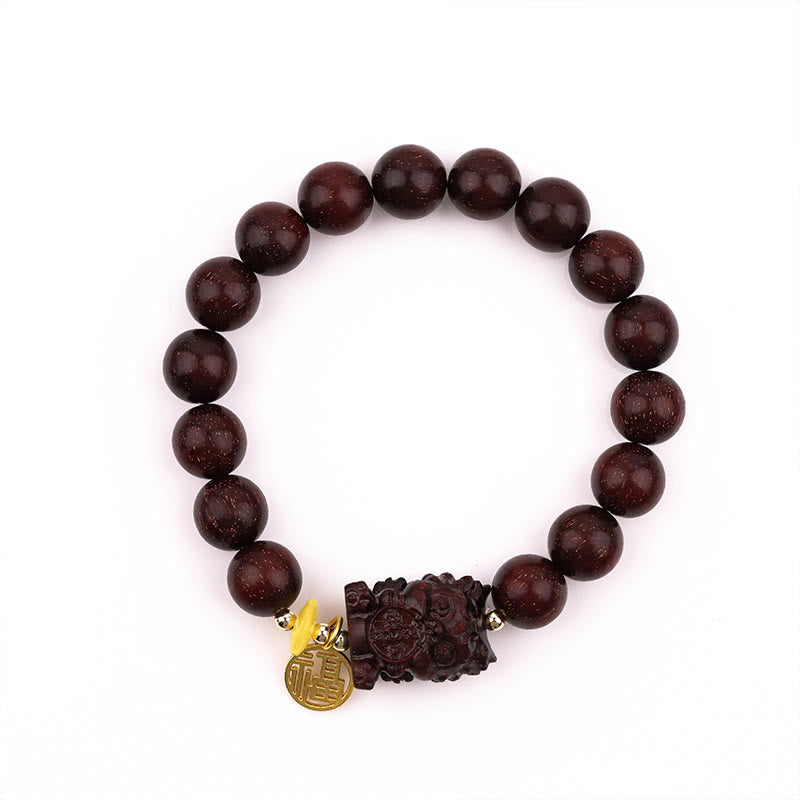 Buddha Stones Small Leaf Red Sandalwood Gold Swallower Calm Bracelet