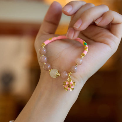 Bracelet jonc en jade et soie dorée, pierre naturelle de soleil, breloque en forme de fleur de Bouddha 
