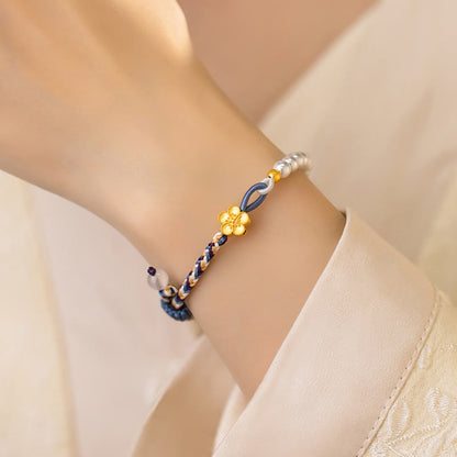 Bracelet de guérison en argent sterling 925 avec perles de fleur de pêcher et calcédoine 