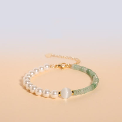 Buddha Stones Natural Green Strawberry Quartz Tiger Eye Sodalite White Jade Pearl Gratitude Bracelet