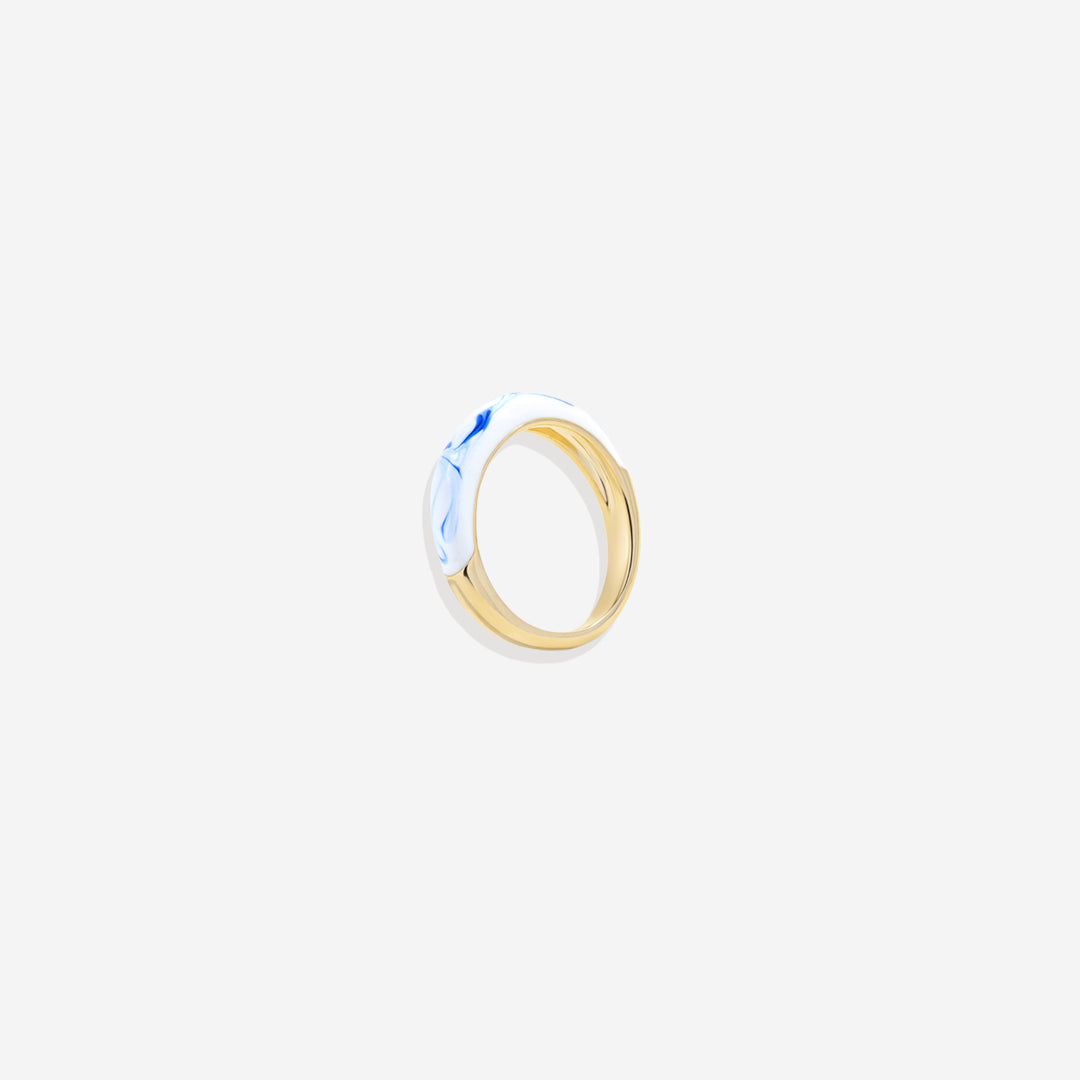 Bague dôme en porcelaine bleue
