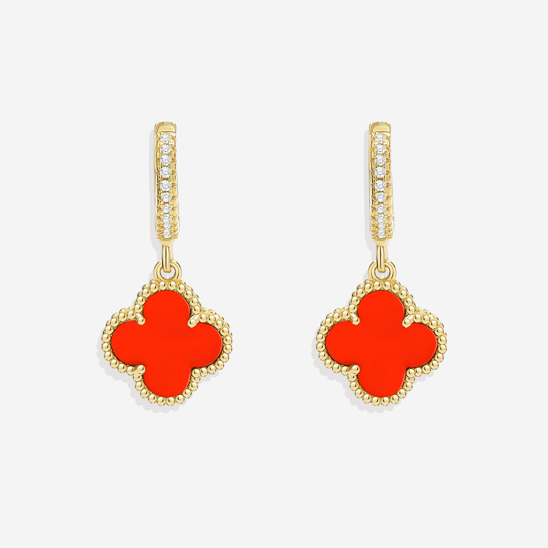 Boucles d'oreilles pendantes en forme de trèfle pavé