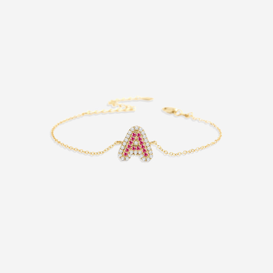 Pink Pave Initial Bracelet