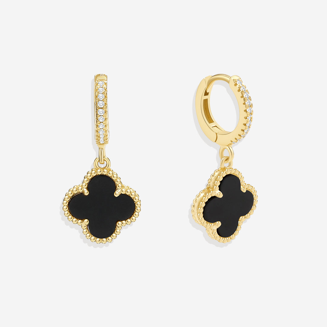 Boucles d'oreilles pendantes en forme de trèfle pavé