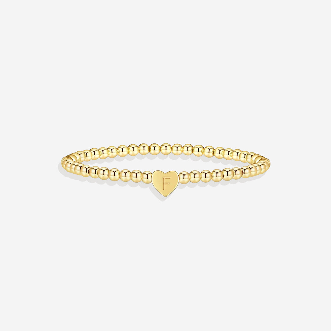 Gold Beaded Bracelet with Heart Initial