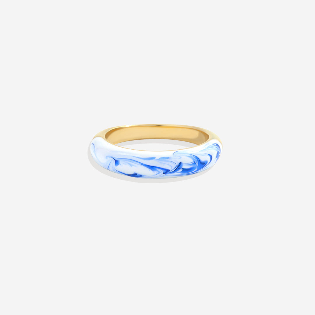 Bague dôme en porcelaine bleue