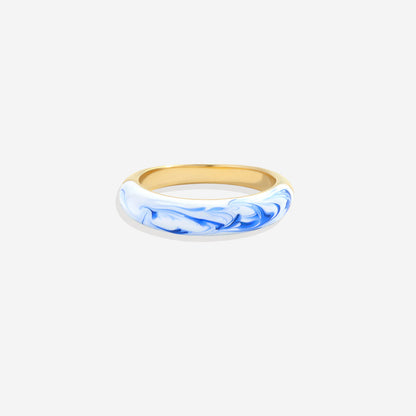 Bague dôme en porcelaine bleue