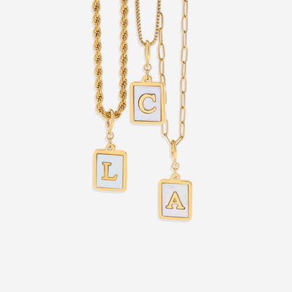 Mother of Pearl Initial Card Necklace | Paperclip Chain