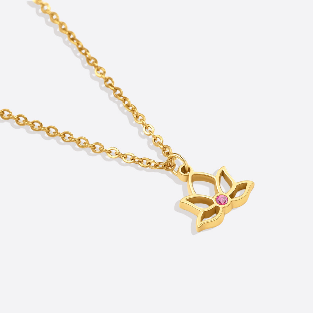 Collier avec pendentif mini lotus et pierre de naissance