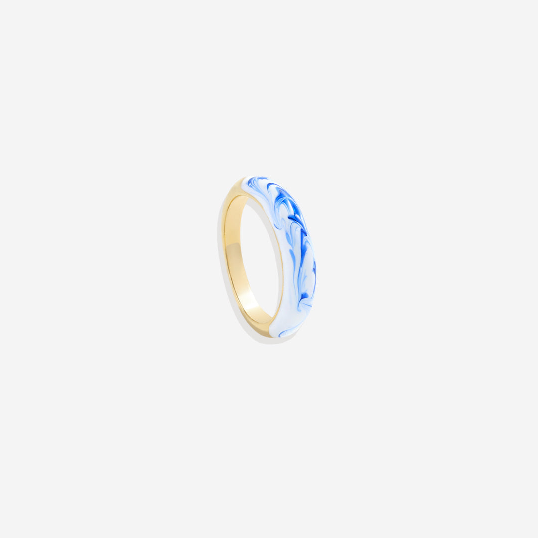 Bague dôme en porcelaine bleue
