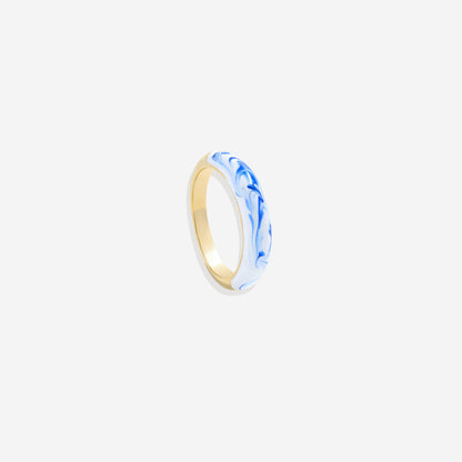 Bague dôme en porcelaine bleue