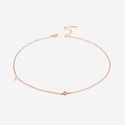 Initial Necklace with Birthstone Accent