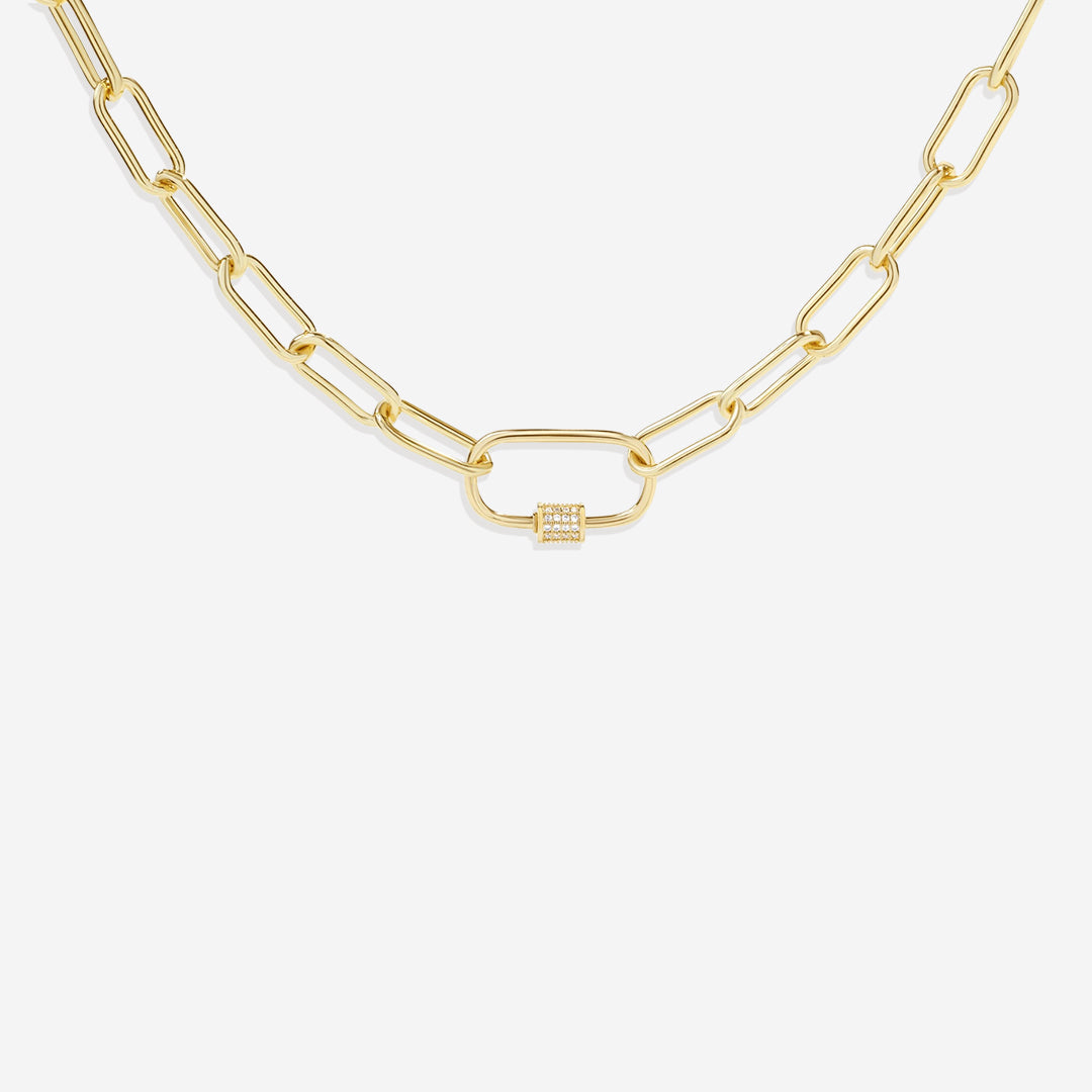 Collier à maillons avec fermoir mousqueton pavé