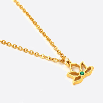 Collier avec pendentif mini lotus et pierre de naissance