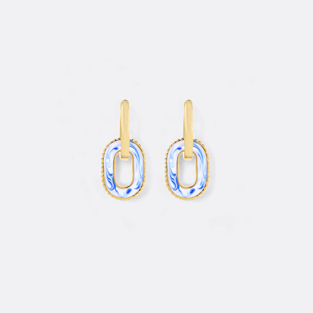Boucles d'oreilles à maillons en porcelaine bleue