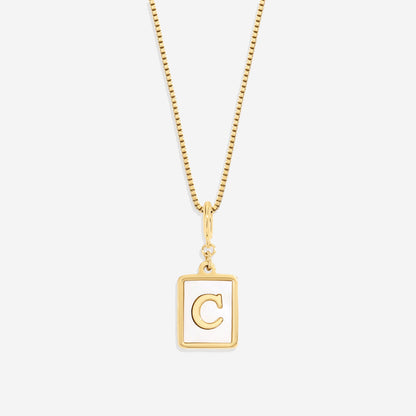 Mother of Pearl Initial Card Necklace | Box Chain