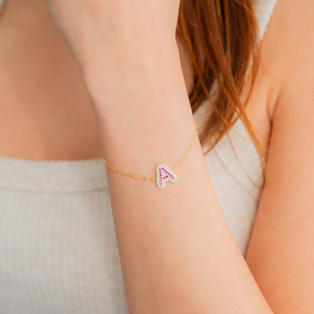 Pink Pave Initial Bracelet
