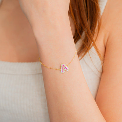 Pink Pave Initial Bracelet