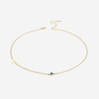 Initial Necklace with Birthstone Accent