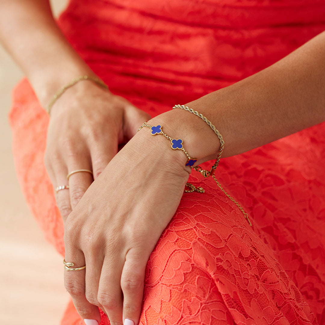 Navy Clover Enamel Bracelet