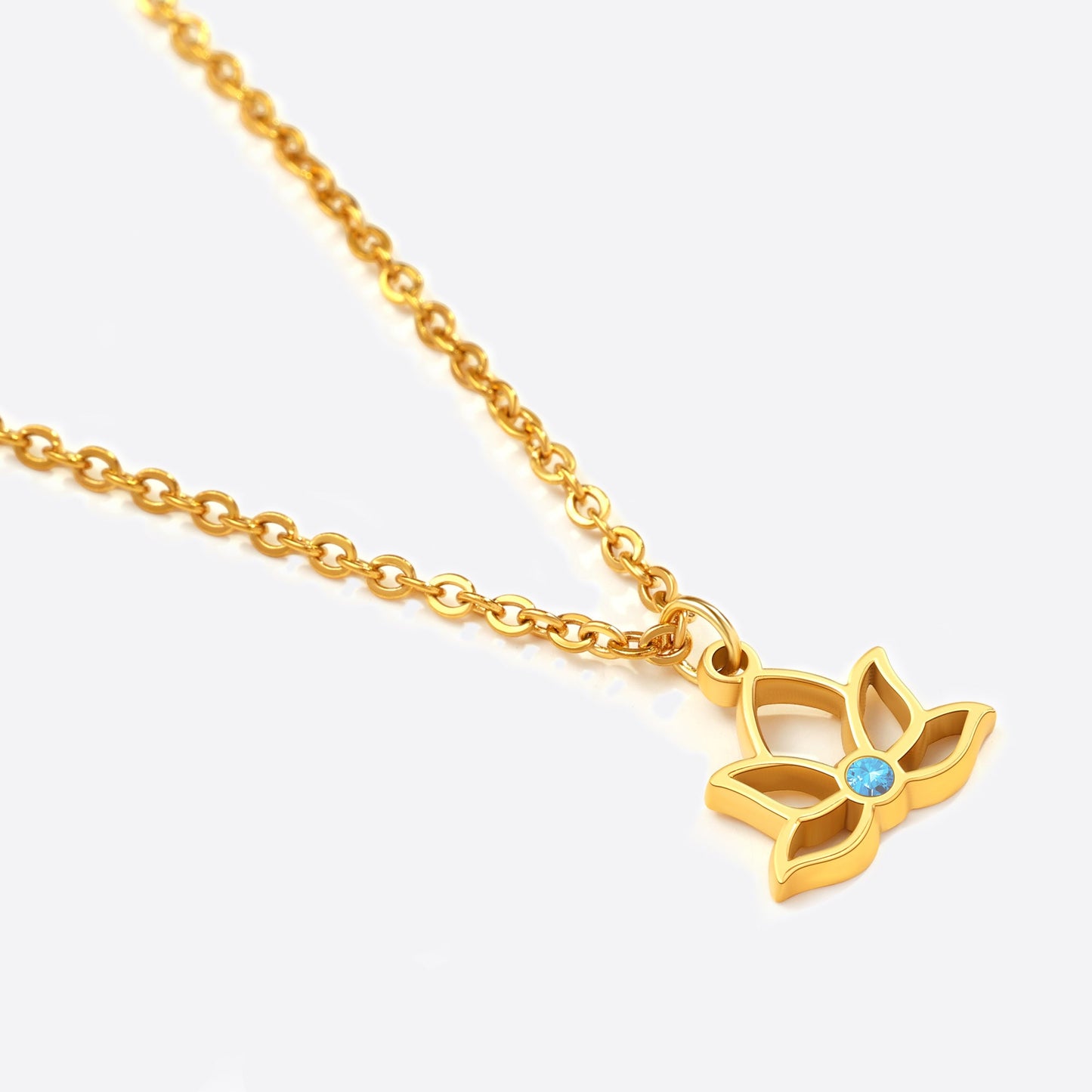 Collier avec pendentif mini lotus et pierre de naissance