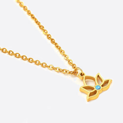 Collier avec pendentif mini lotus et pierre de naissance