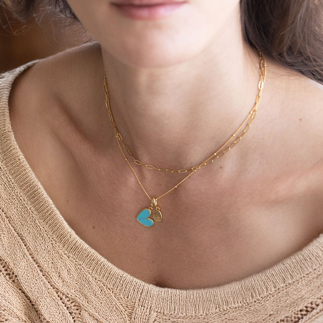 Collier Coeur Initiale Turquoise