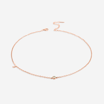Initial Necklace with Birthstone Accent