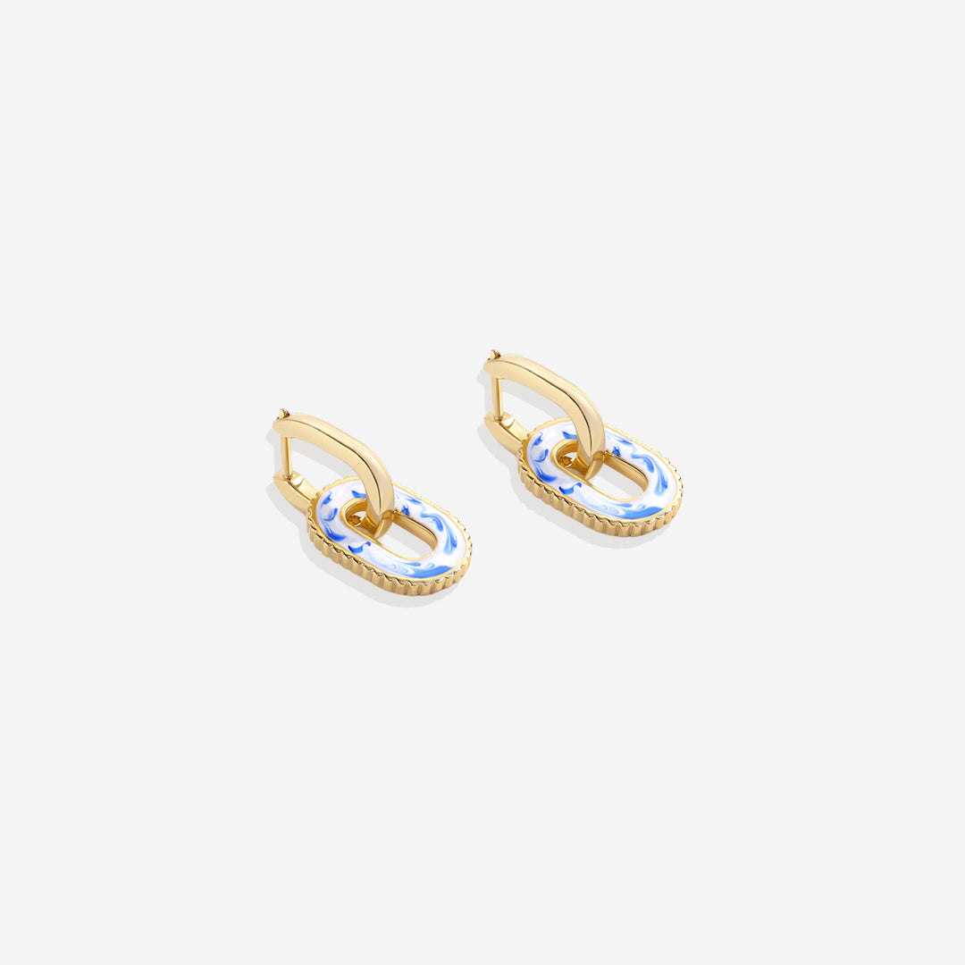 Boucles d'oreilles à maillons en porcelaine bleue