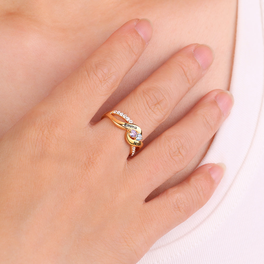 Bague Forever Love avec deux pierres de naissance